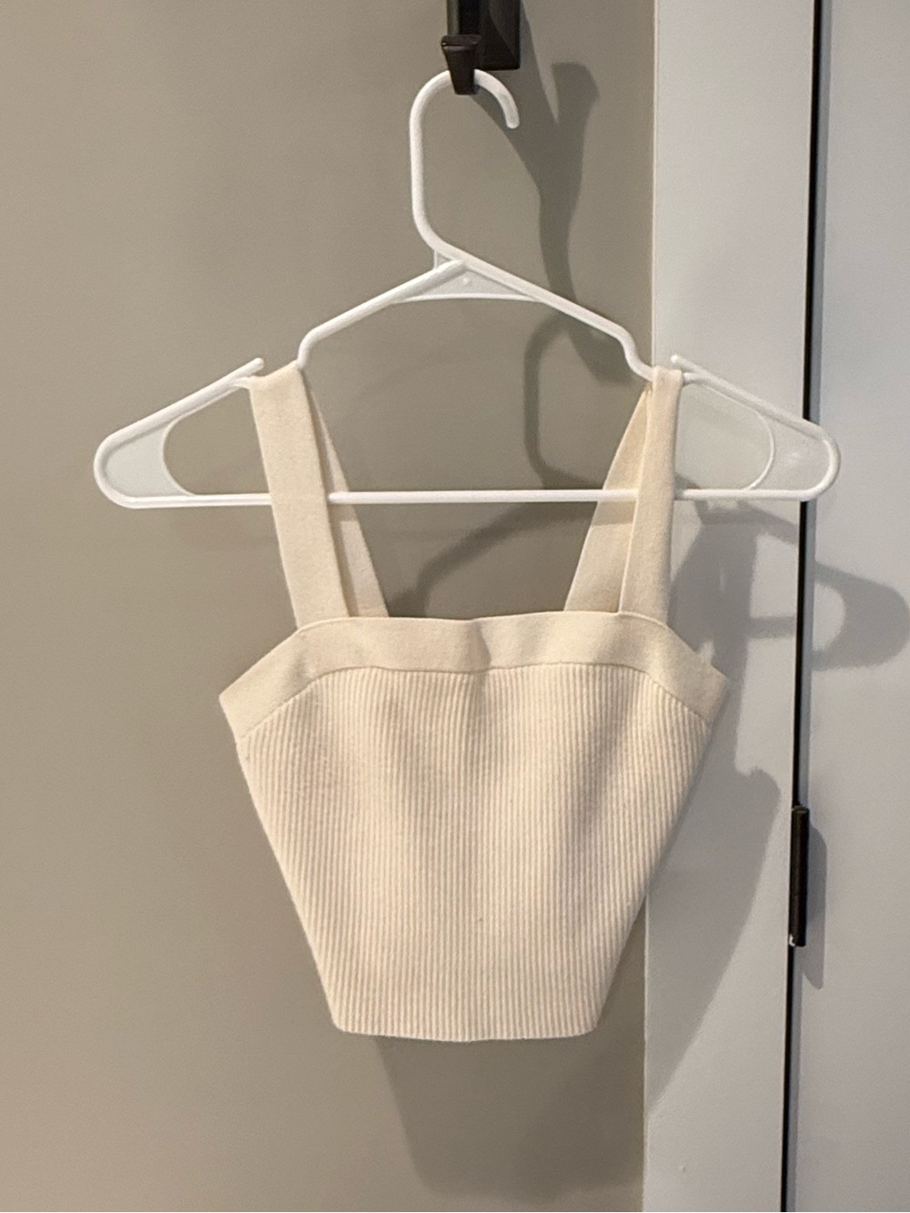 Abercrombie & Fitch Cream Ribbed Square-Neck Crop Top